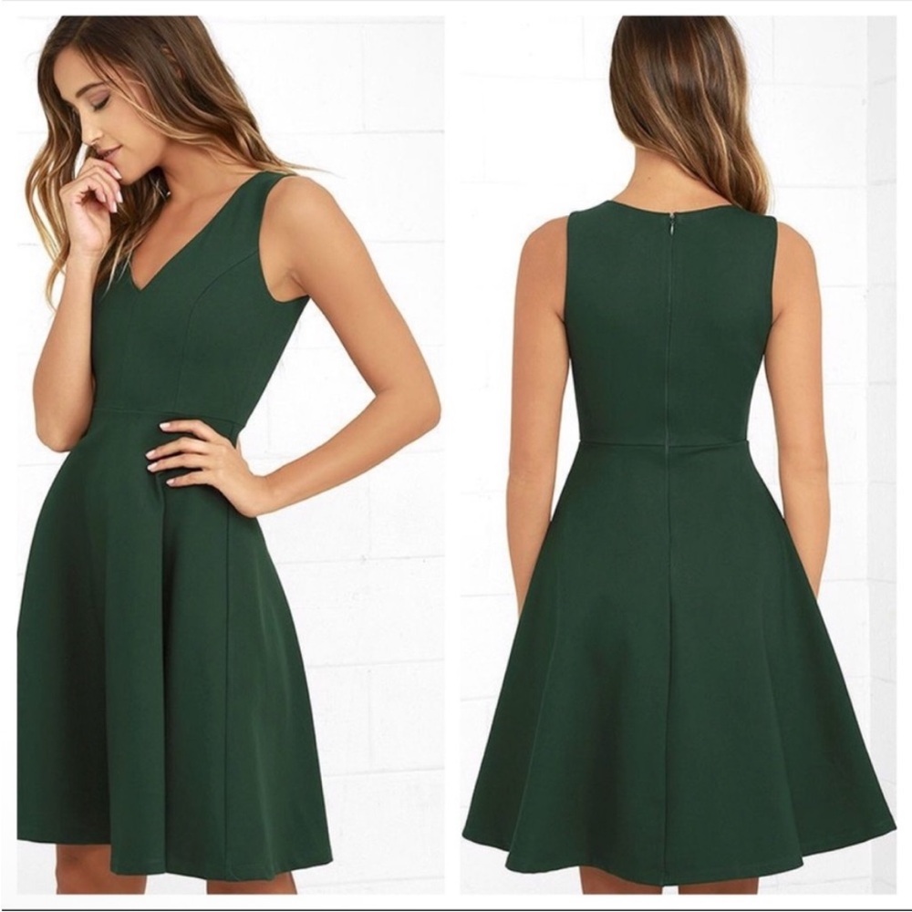 Lulu’s Hello World fit and flare Dark Green Tank Dress